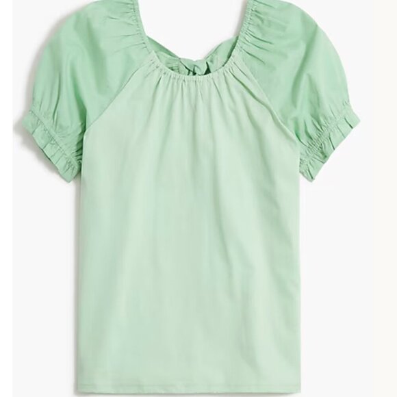 NWT J. Crew Mint Green Tie Back Peasant Boho Top Blouse Back Bow Tie Sz L - Picture 1 of 16